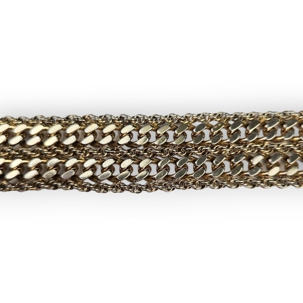 Vintage Multistrand Chain Bracelet Shiny Gold Plated Wide Cable Rope 80s 7.5"
